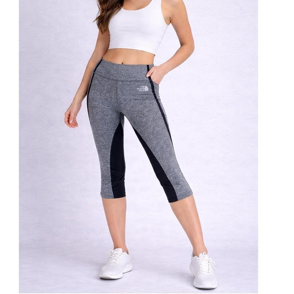 The North Face Womens Grey Heathered Capri Leggings Side Pocket Small